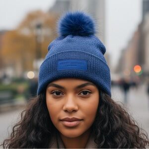 Kurt Geiger Royal Blue Metallic Beanie with Pom Pom